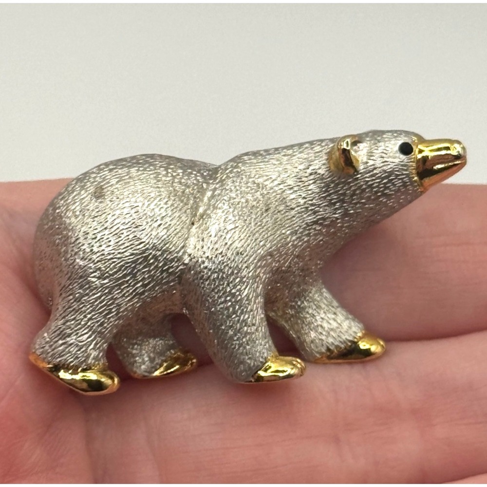 Vintage Polar Bear Brooch Pin Signed Storrs